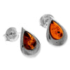 925 Sterling Silver & Genuine Baltic Amber Little Pears Studs Earrings  - K173