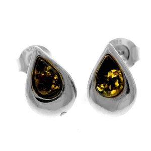 925 Sterling Silver & Genuine Baltic Amber Little Pears Studs Earrings - K173