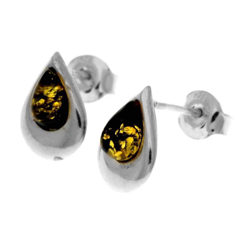 925 Sterling Silver & Genuine Baltic Amber Little Pears Studs Earrings  - K173