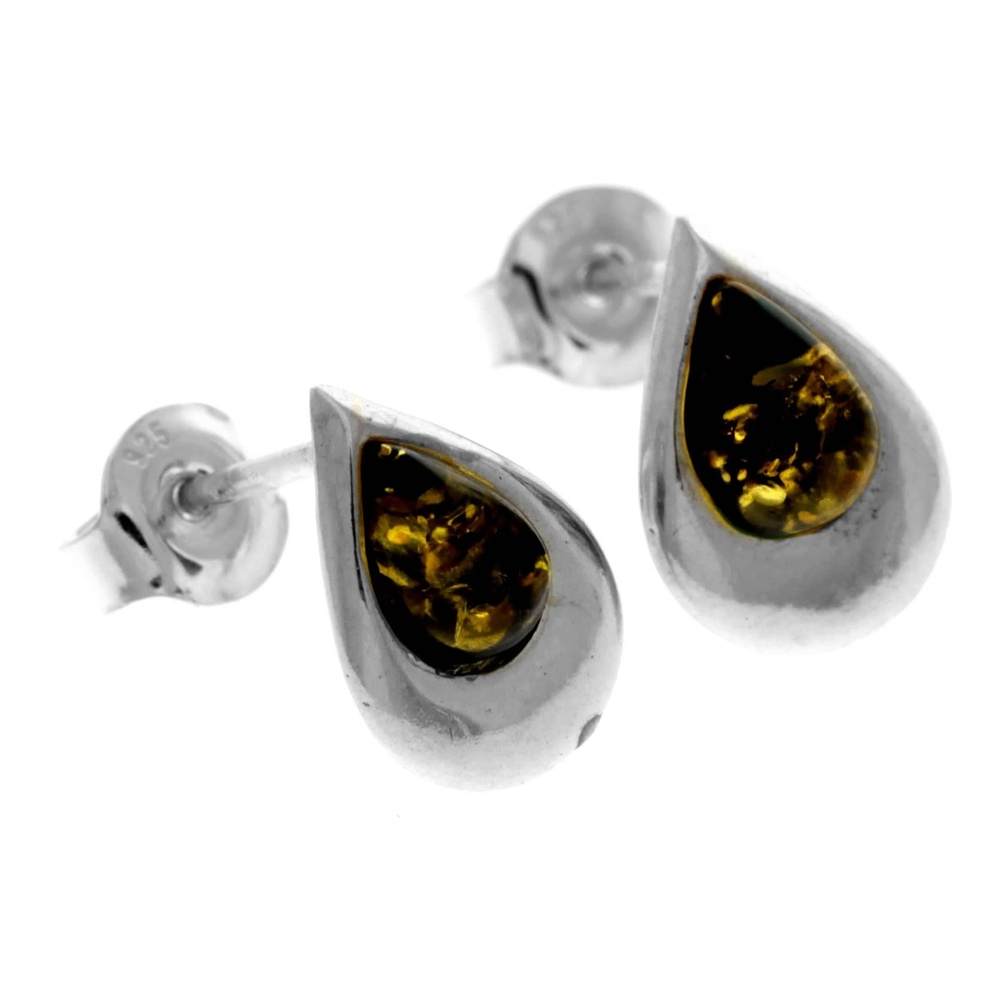 925 Sterling Silver & Genuine Baltic Amber Little Pears Studs Earrings - K173