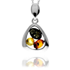 925 Sterling Silver & Genuine Baltic Amber Modern Multi-Stone Pendant - GL2063