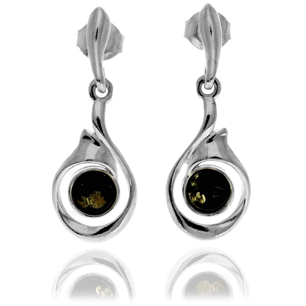 925 Sterling Silver & Genuine Baltic Amber Modern Drop Earrings - GL1040