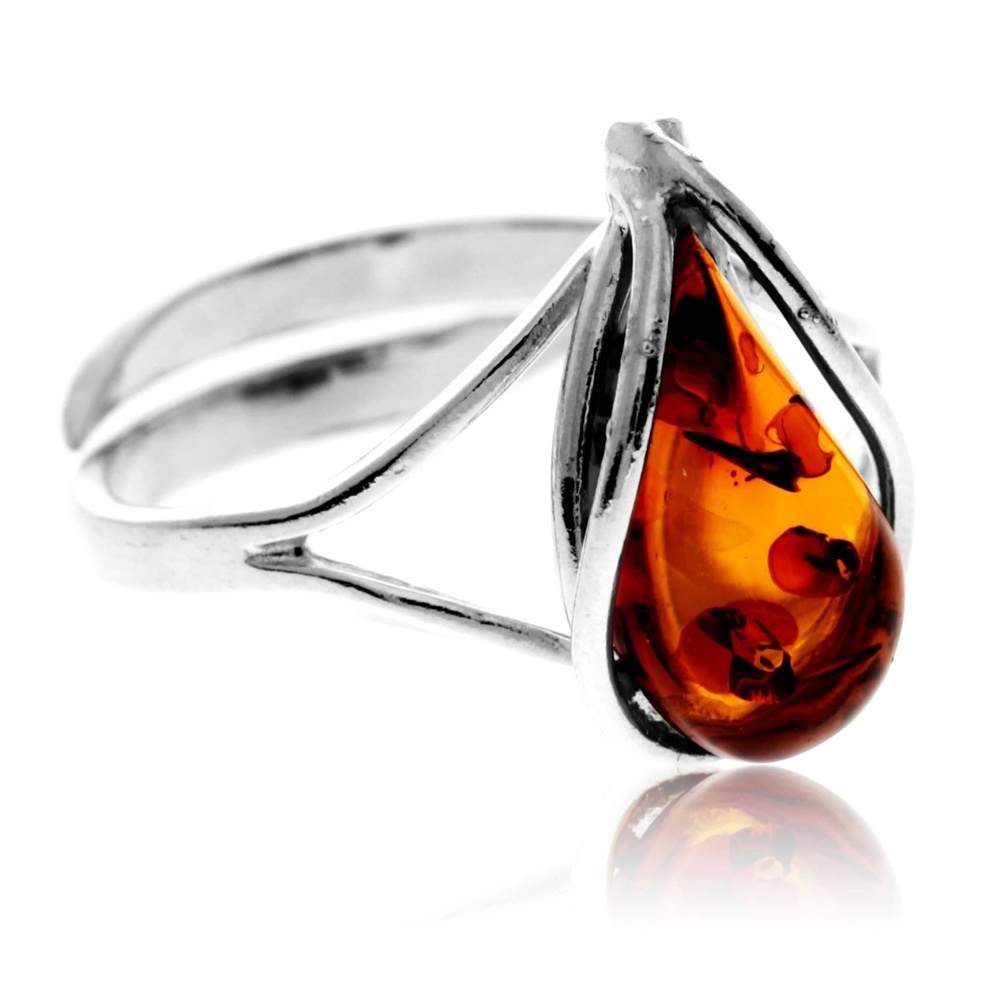 925 Sterling Silver & Genuine Baltic Amber Adjustable Ring G403A