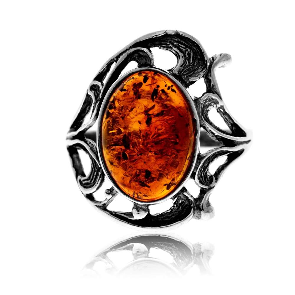 925 Sterling Silver & Baltic Amber Classic Designer Ring - G402