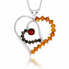 925 Sterling Silver & Genuine Baltic Amber Large Heart Pendant - AP28