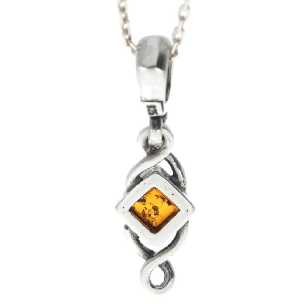 925 Sterling Silver & Baltic Amber Small Celtic Pendant - 1884