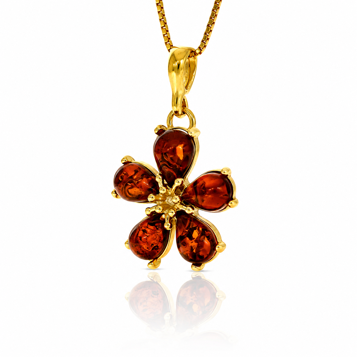 Gold-Plated Over 925 Sterling Silver & Genuine Baltic Amber Multi Stone Flower Exclusive Pendant - G75