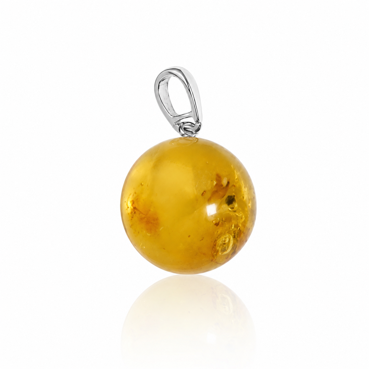 925 Sterling Silver & Genuine Baltic Amber Classic Natural Ball Pendant - J008PD