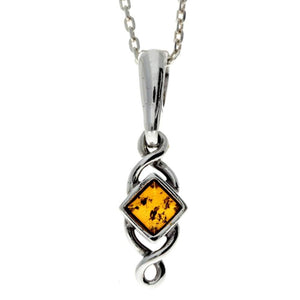 925 Sterling Silver & Baltic Amber Small Celtic Pendant - 1884