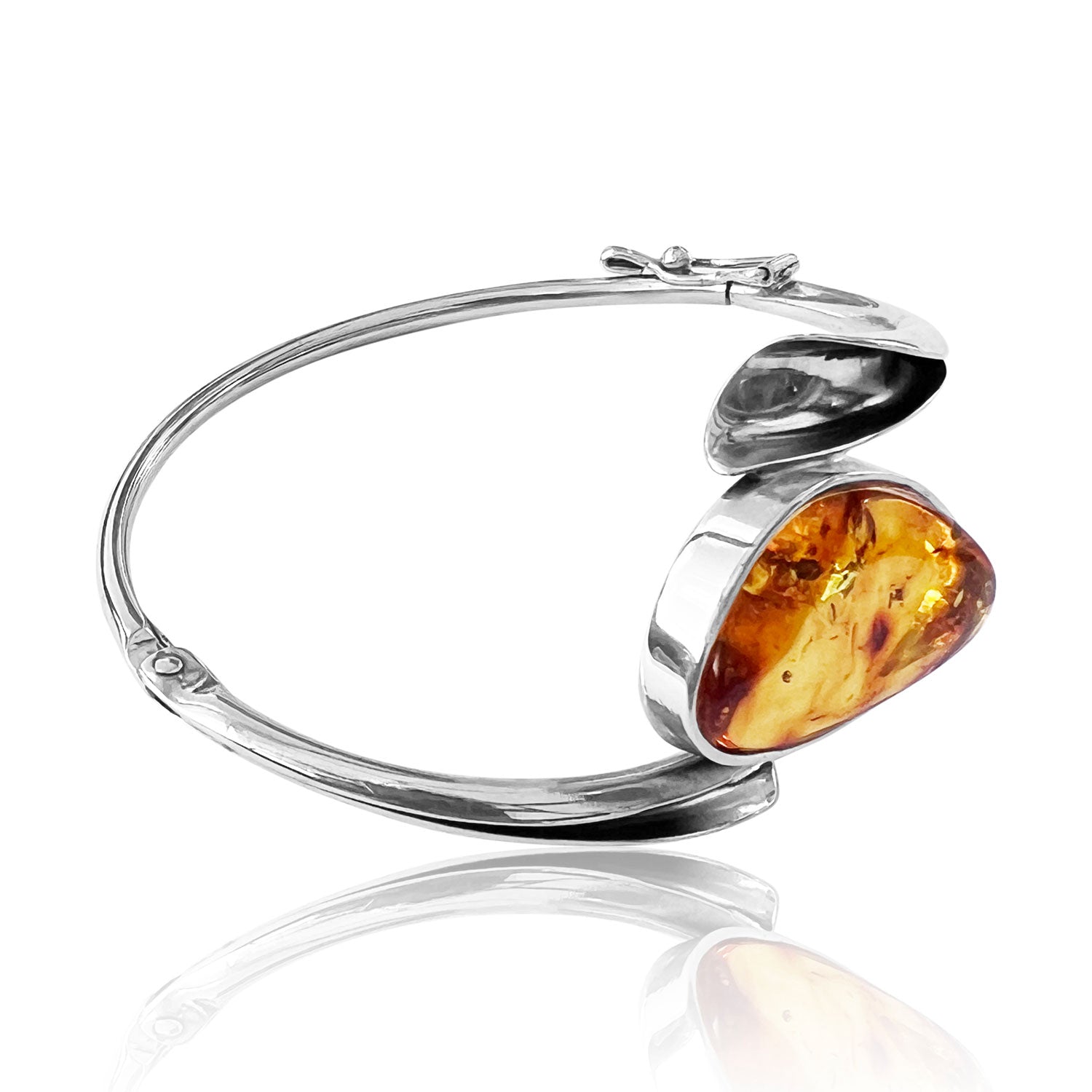 925 Sterling Silver & Genuine Cognac Baltic Amber Exclusive Bangle - BL0189