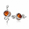 925 Sterling Silver & Genuine Baltic Amber Snake Studs Earrings - GL1061
