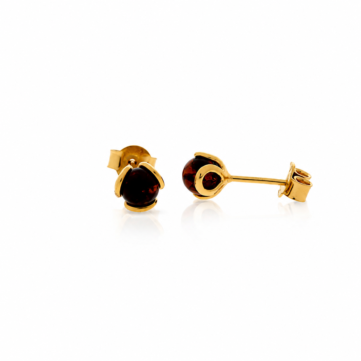 Gold Plated over 925 Sterling Silver & Genuine Baltic Amber Ball Studs Earrings - 5966G