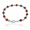 925 Sterling Silver & Genuine Baltic Amber Round Classic Link Bracelet - 3379