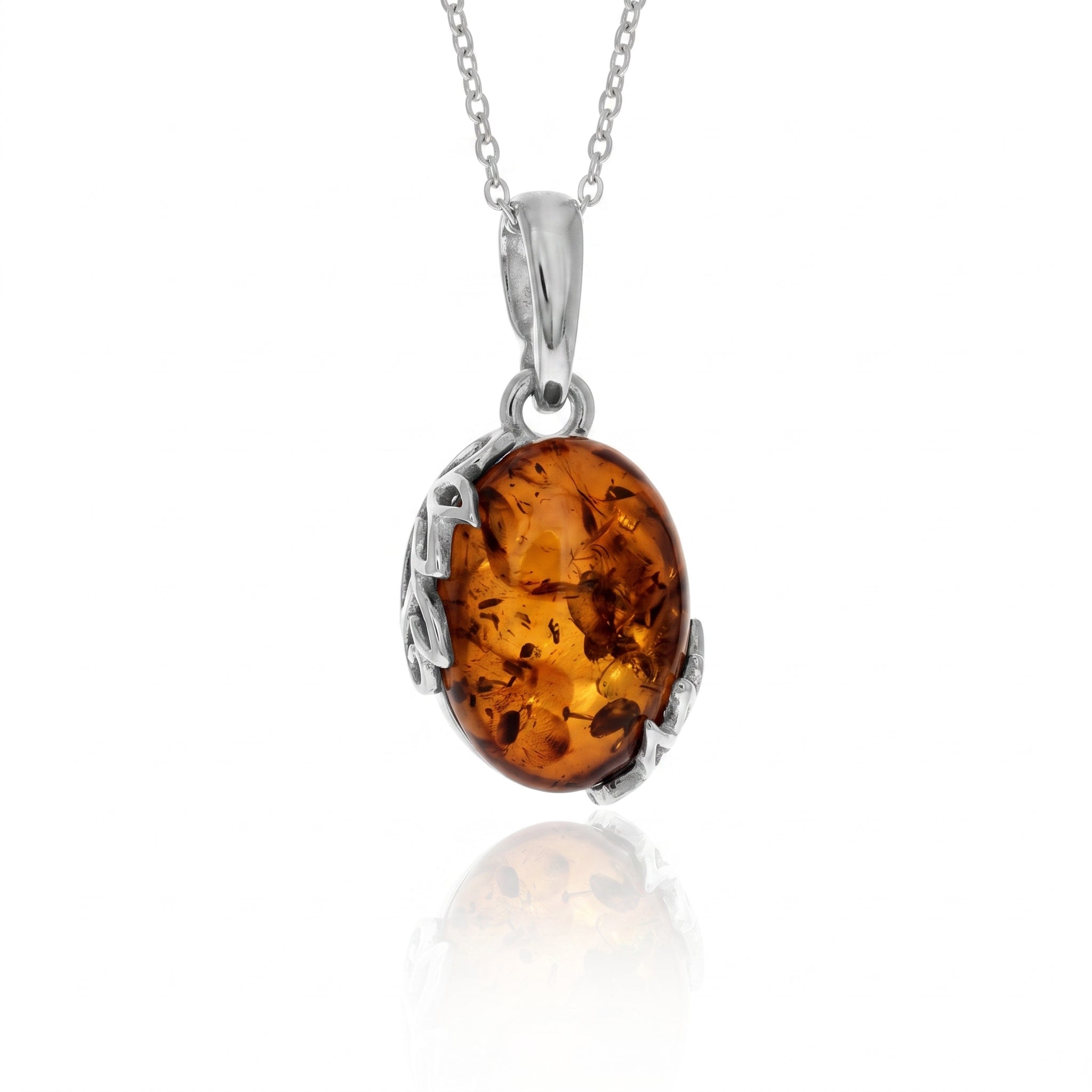 925 Sterling Silver & Genuine Baltic Amber Classic Exclusive Pendant - 798