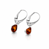 925 Sterling Silver & Genuine Baltic Amber Classic Teardrop Drop Earrings - 8614
