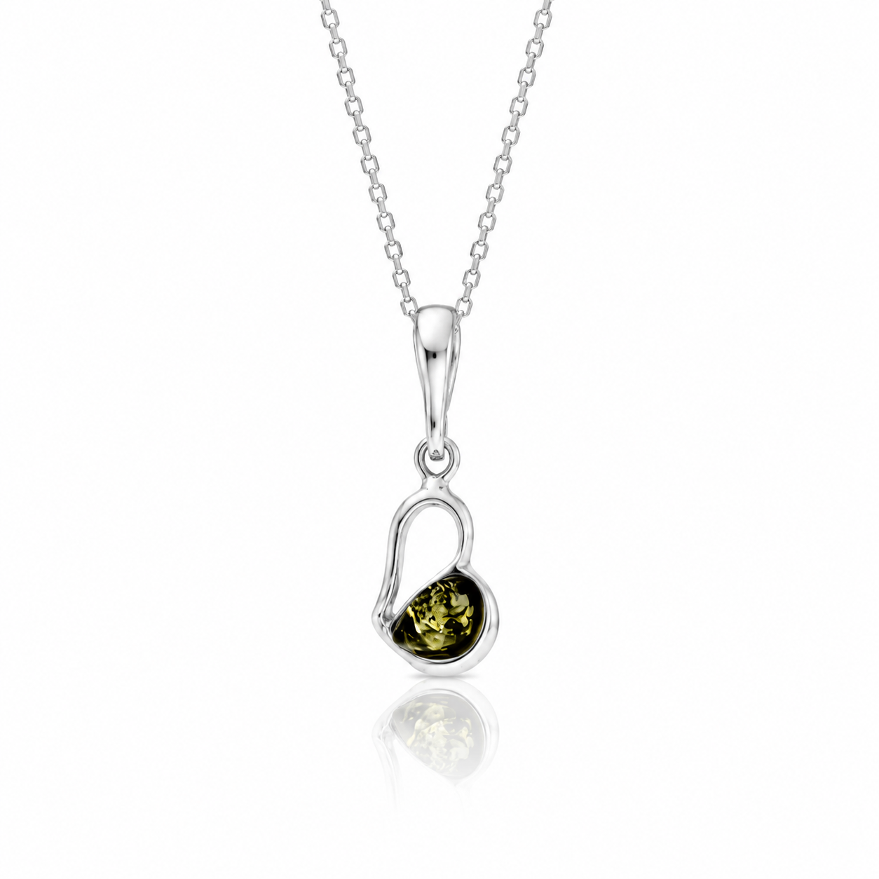 925 Sterling Silver & Genuine Baltic Amber Tiny Heart Pendant - 592