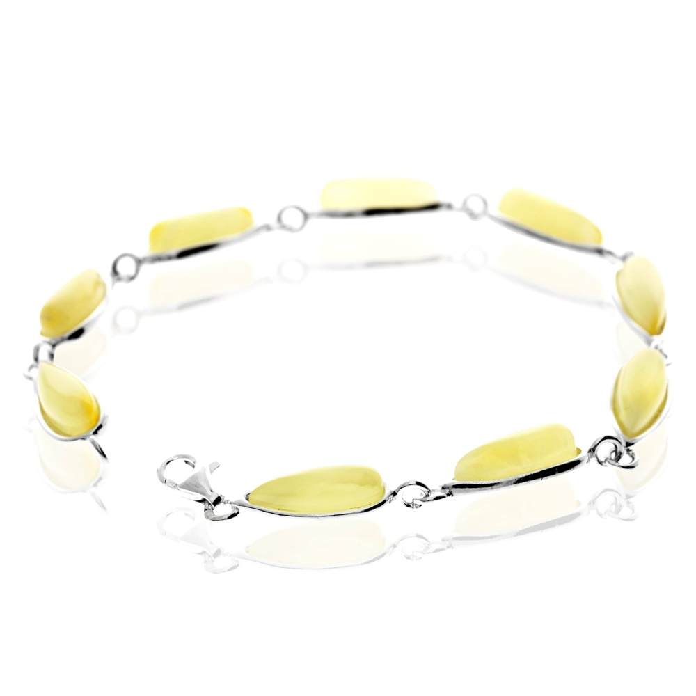 925 Sterling Silver & Genuine Baltic Amber Classic Link Bracelet - G502