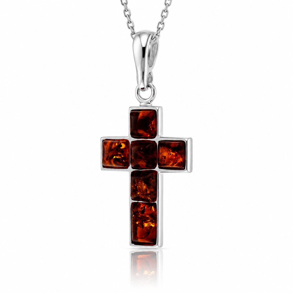 925 Sterling Silver & Genuine Baltic Amber Cross Pendant - 1644