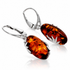 925 Sterling Silver & Genuine Baltic Amber Amber Modern Drop Earrings - 8619