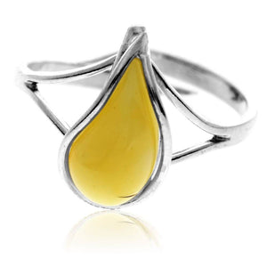 925 Sterling Silver & Genuine Baltic Amber Adjustable Ring G403A