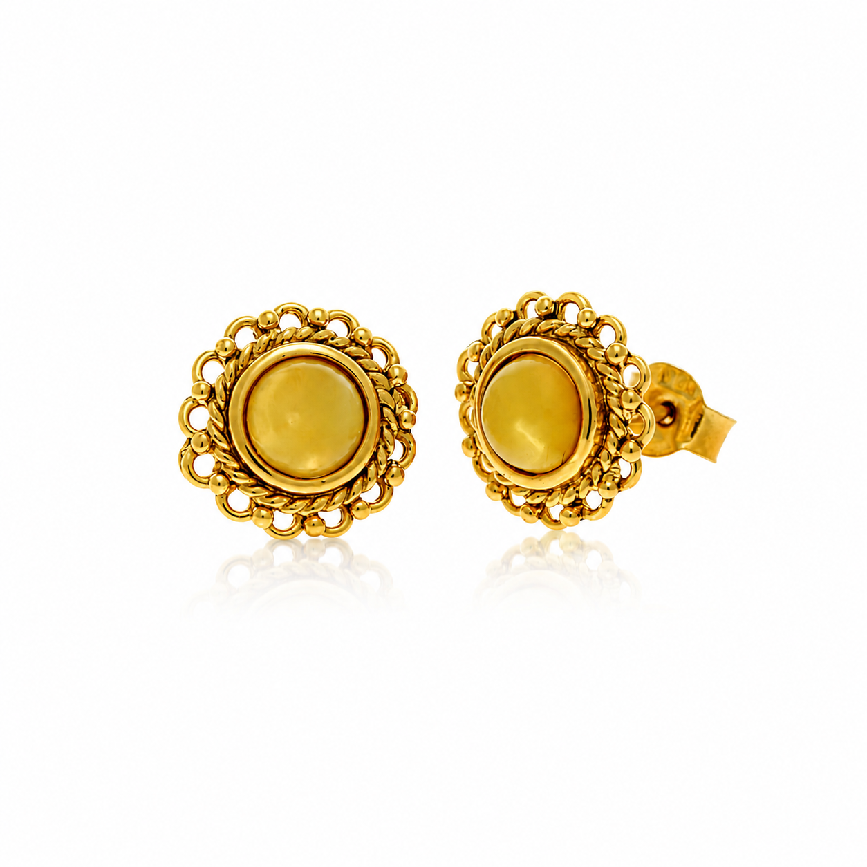 Gold Plated over 925 Sterling Silver & Genuine Baltic Amber Classic Light Studs Earrings - GAE01