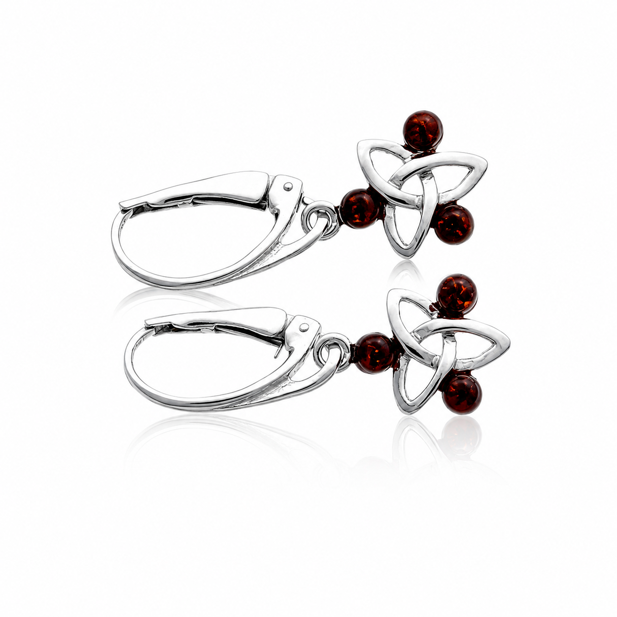 925 Sterling Silver & Genuine Baltic Amber Classic Celtic Drop Earrings - AE2FH