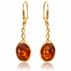Gold Plated over 925 Sterling Silver & Genuine Baltic Amber Classic Drop Earrings - G33