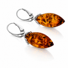 925 Sterling Silver & Genuine Baltic Amber Modern Drop Earrings - 8622B