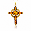 Gold-Plated Over 925 Sterling Silver & Genuine Baltic Amber Large Exclusive Cross Pendant - G22