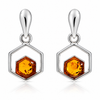 925 Sterling Silver & Genuine Baltic Amber Hexagon Drop Earrings - GL1060