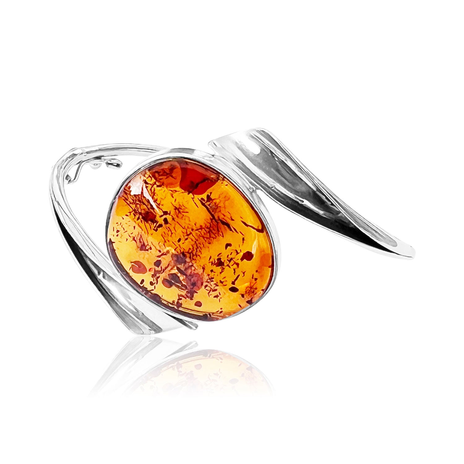 925 Sterling Silver & Genuine Cognac Baltic Amber Exclusive Bangle - BL0187