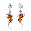 925 Sterling Silver & Genuine Baltic Amber Modern Multistone Drop Earrings - GL1063