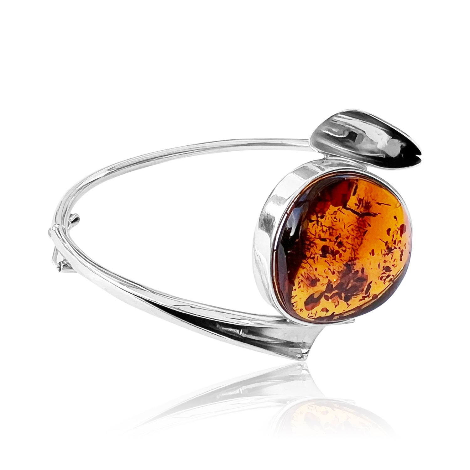 925 Sterling Silver & Genuine Cognac Baltic Amber Exclusive Bangle - BL0187