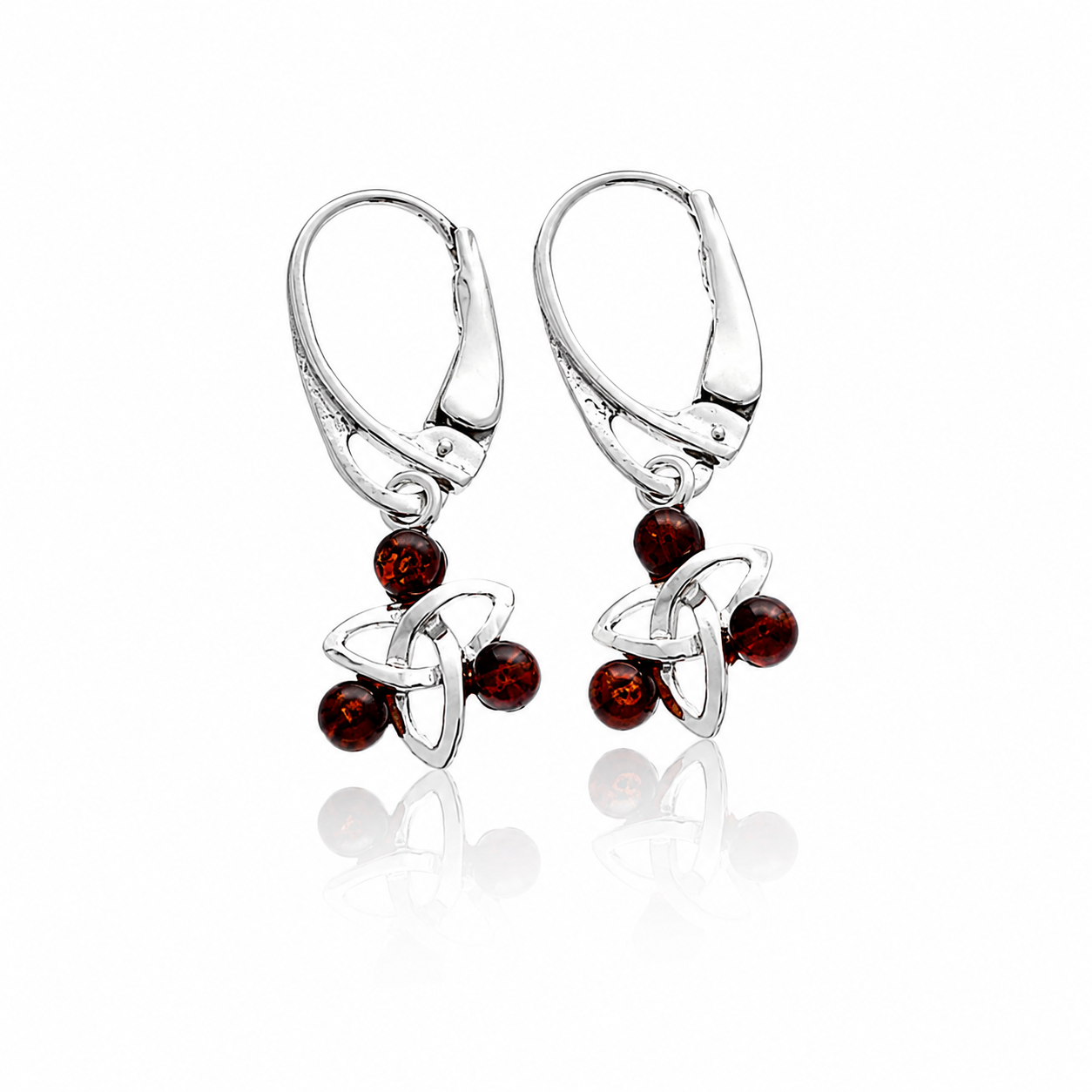 925 Sterling Silver & Genuine Baltic Amber Classic Celtic Drop Earrings - AE2FH