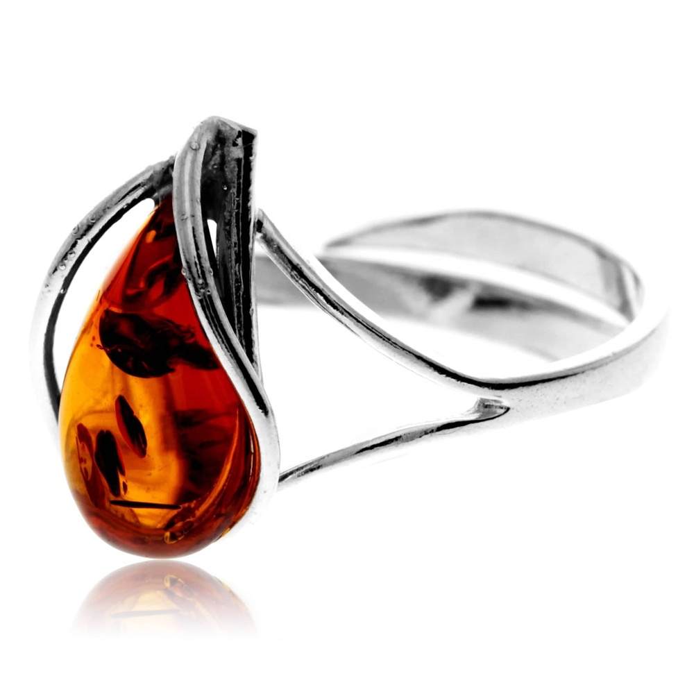 925 Sterling Silver & Genuine Baltic Amber Adjustable Ring G403A