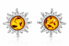 925 Sterling Silver & Genuine Baltic Amber Little Star / Sun Earrings - GL1058