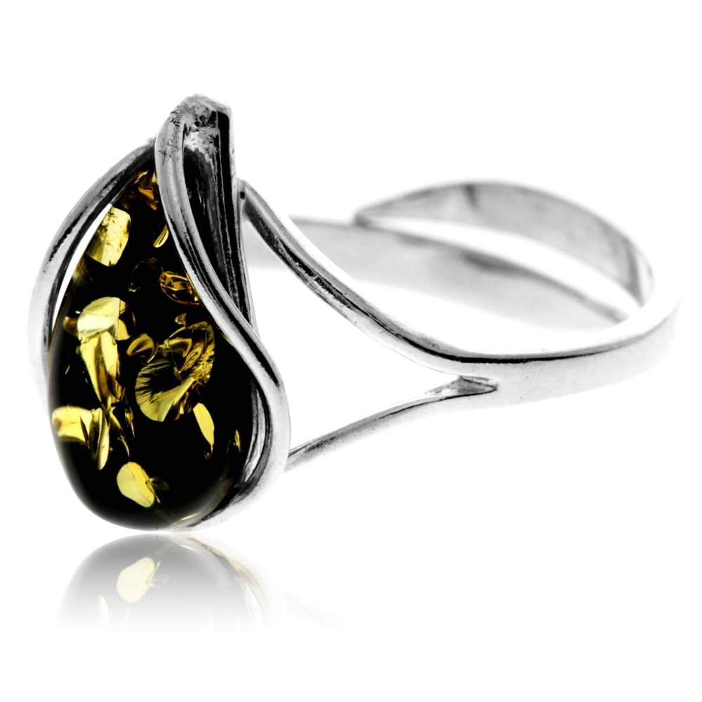 925 Sterling Silver & Genuine Baltic Amber Adjustable Ring G403A