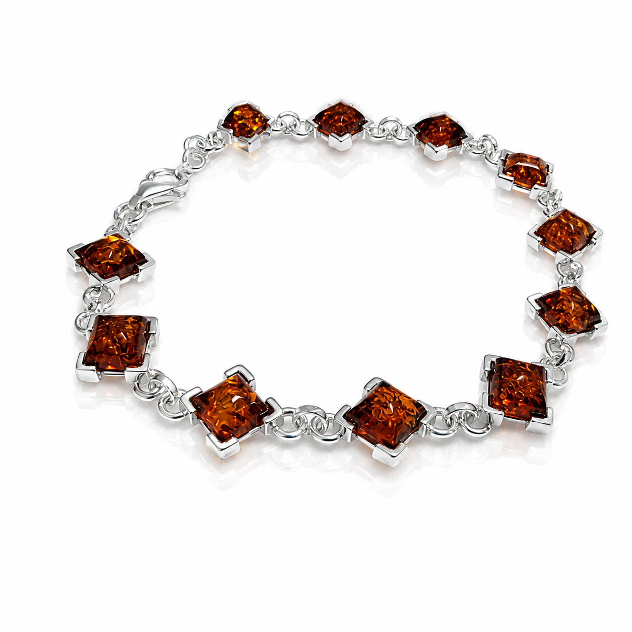 925 Sterling Silver & Genuine Baltic Amber Square Exclusive Link Bracelet - 2012