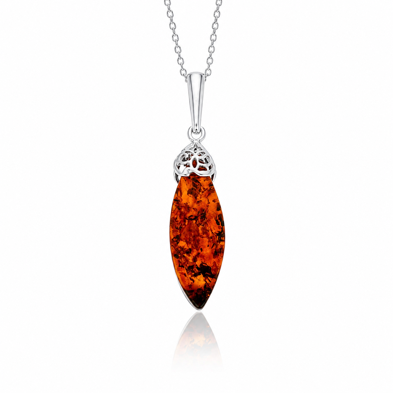 925 Sterling Silver & Genuine Baltic Amber Modern Exclusive Pendant - 813X