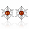 925 Sterling Silver & Genuine Baltic Amber Little Snow Flake Earrings - GL1059