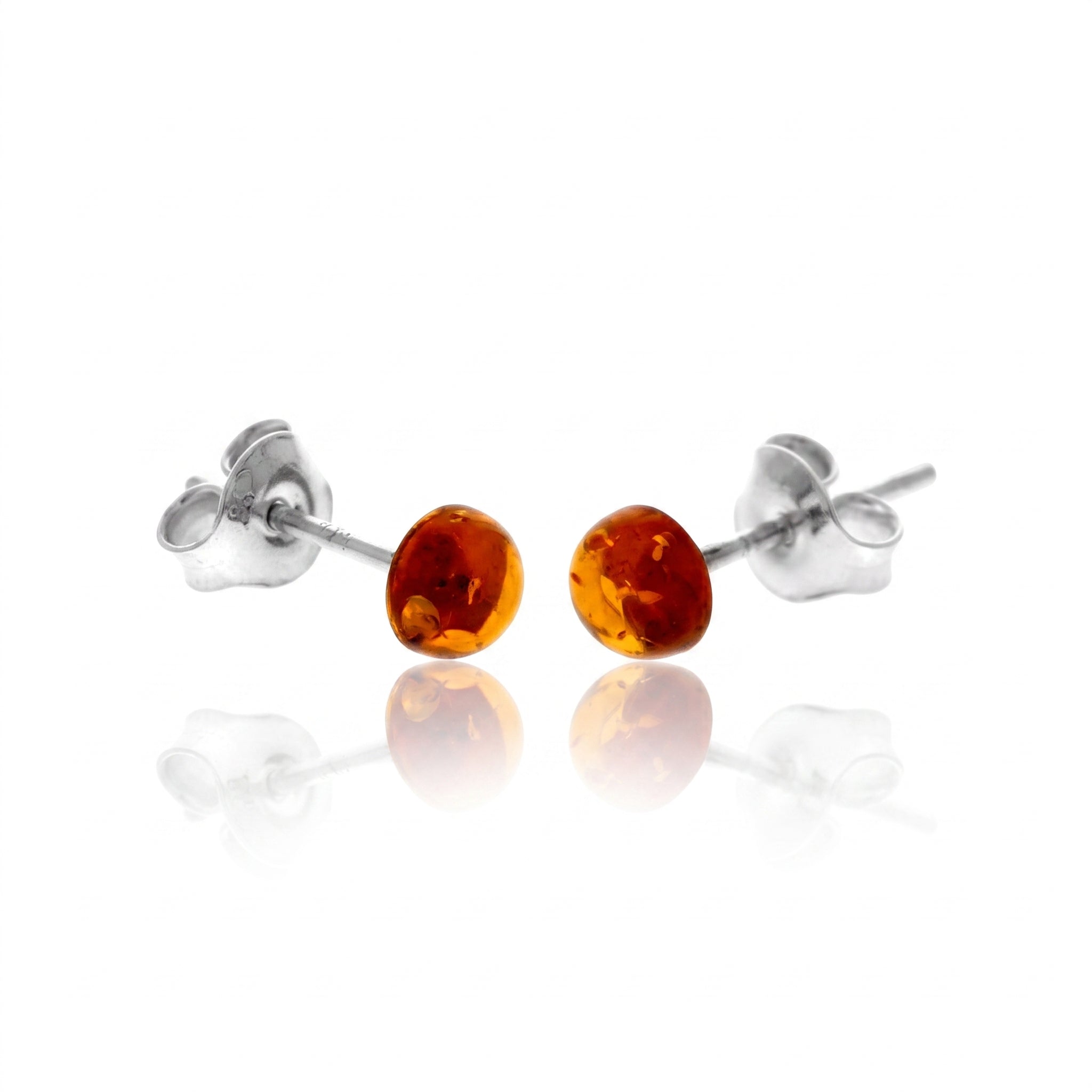925 Sterling Silver & Genuine Baltic Amber Classic Tiny Studs Earrings - J014