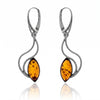 925 Sterling Silver & Genuine Baltic Amber Modern Large Drop Earrings - J013C