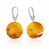 925 Sterling Silver & Genuine Lemon Baltic Amber Exlusive Unique Pair of Drop Earrings - J-ER-1