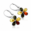 925 Sterling Silver & Genuine Baltic Amber Flowers Drop Earrings - 5267D