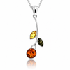 925 Sterling Silver & Genuine Baltic Amber Leaf Pendant - 1981