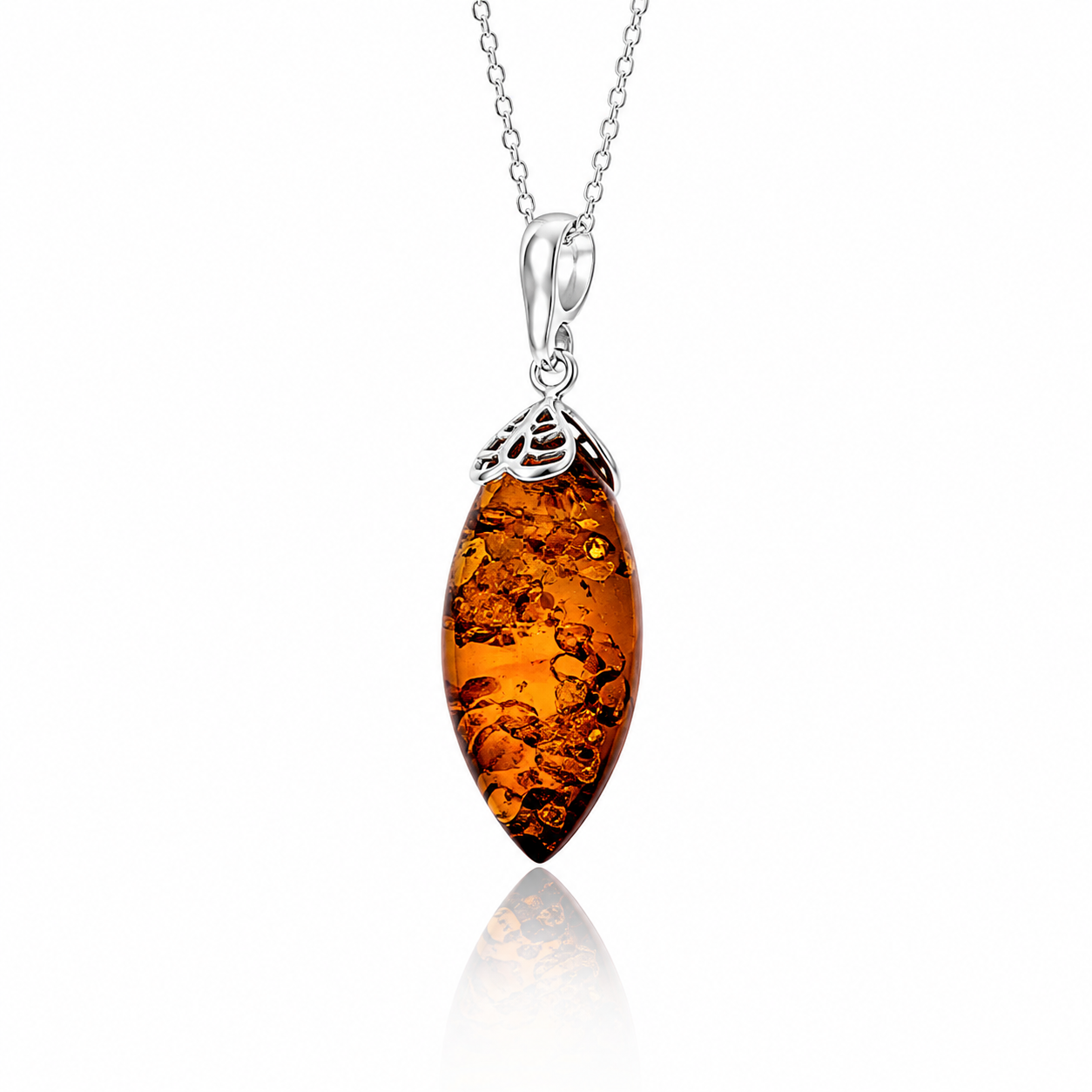 925 Sterling Silver & Genuine Baltic Amber 811 Modern Exclusive Pendant - 811X