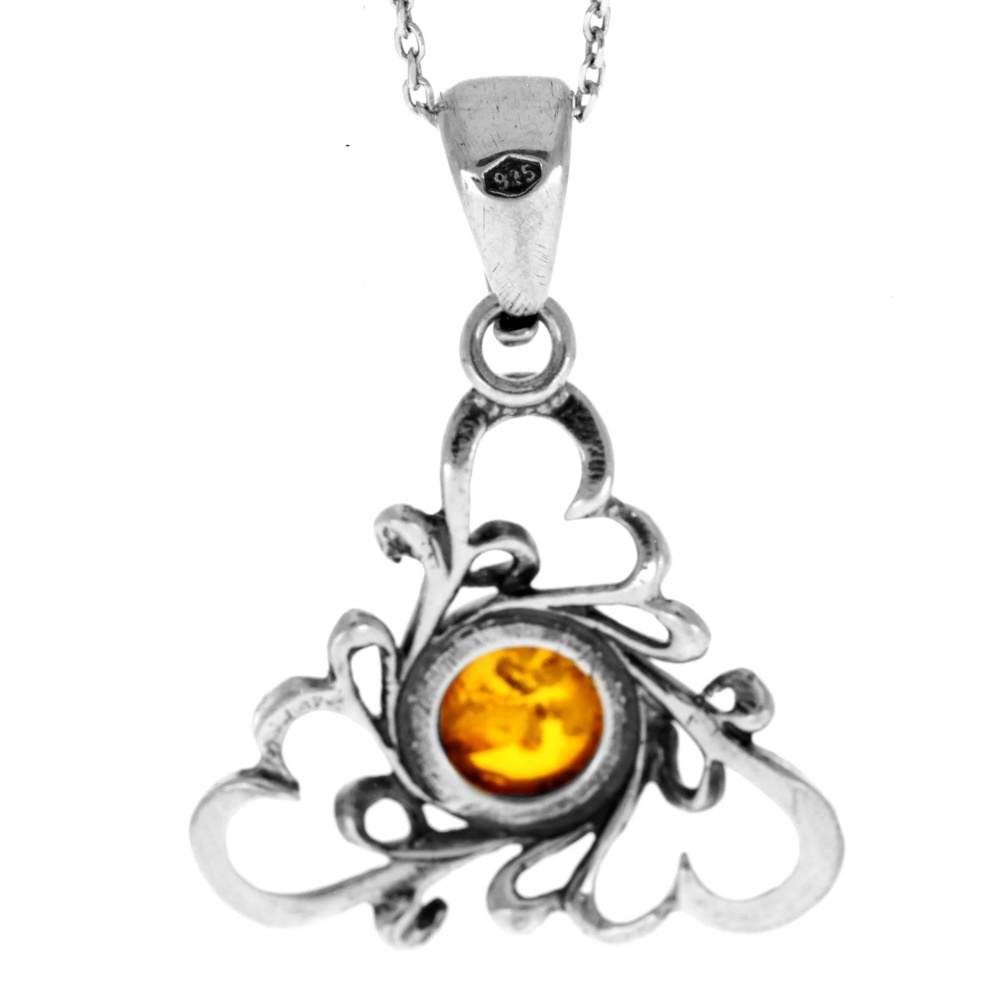 925 Sterling Silver & Genuine Baltic Amber Classic Pendant - 1913