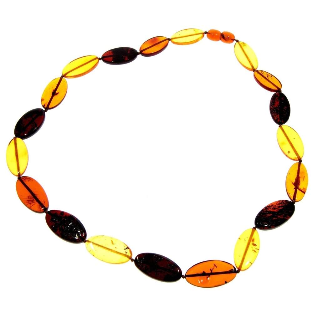 Genuine Mixed Baltic Amber Flat Oval Olive Beads Luxurious Necklace - NE0173