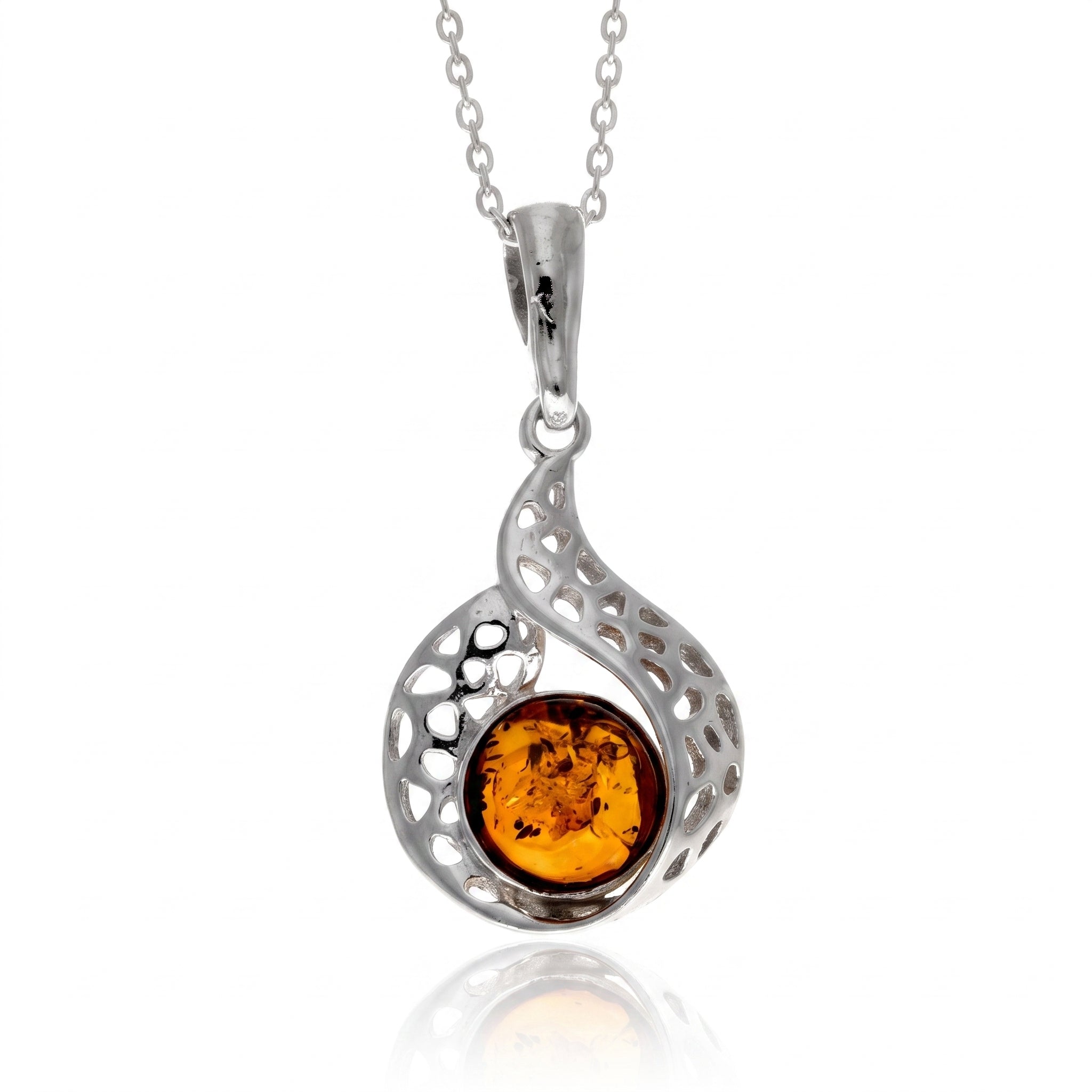 925 Sterling Silver & Genuine Baltic Amber Modern Exclusive Pendant - 799