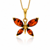 Gold-Plated Over 925 Sterling Silver & Genuine Baltic Amber Butterfly Exclusive Pendant - 277GC